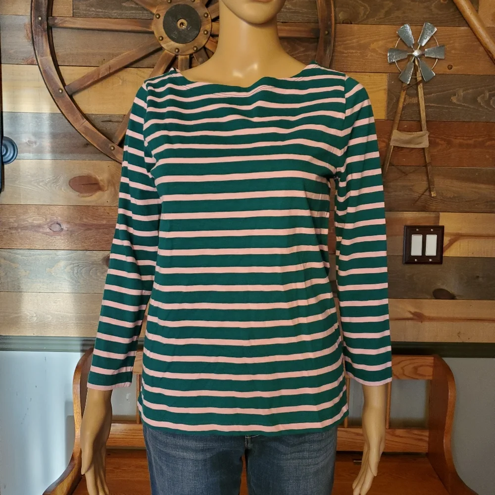 J. Crew Green & Pink Striped Top